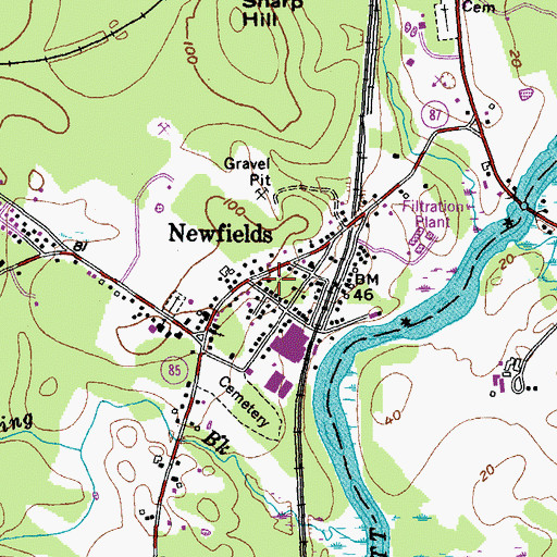 Topographic Map of New Fields Police Department, NH
