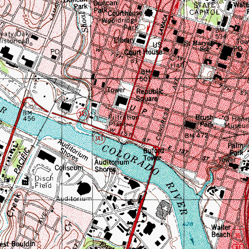 Topographic Map of Austin City Hall, TX