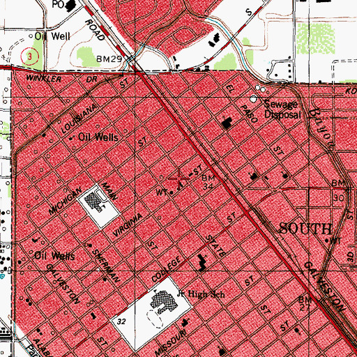 Topographic Map of South Houston City Hall, TX