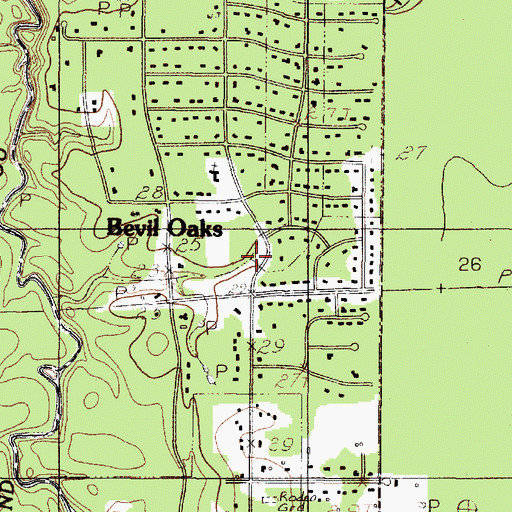 Topographic Map of Bevil Oaks City Hall, TX