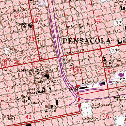 Topographic Map of Pensacola Police Department, FL