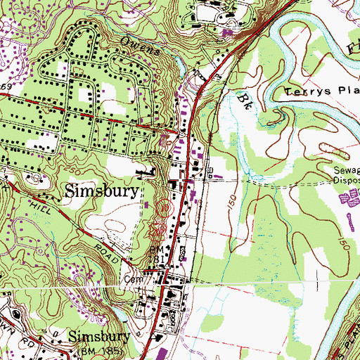 Topographic Map of Simsbury Town Police Department, CT