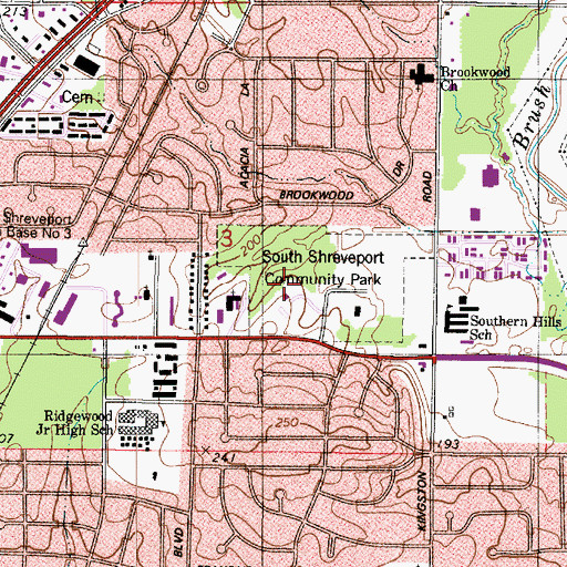 Topographic Map of Shreveport Police Department District 12, LA