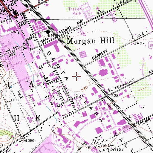 Topographic Map of Morgan Hill Police Department, CA