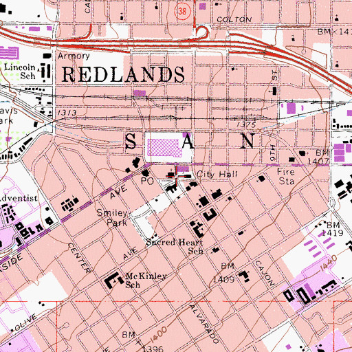 Topographic Map of Redlands Police Administration, CA