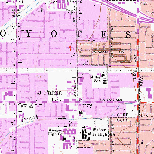 Topographic Map of La Palma Police Department, CA