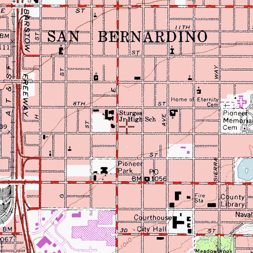 Topographic Map of San Bernardino Police Department Headquarters, CA