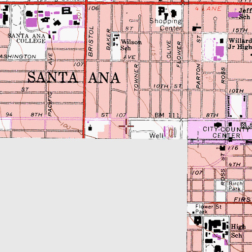 Topographic Map of Santa Ana Police Department, CA