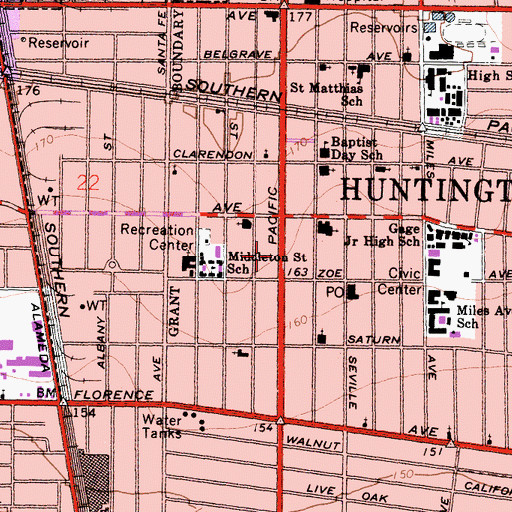 Topographic Map of Huntington Park Police Department Downtown Enforcement Unit Substation, CA