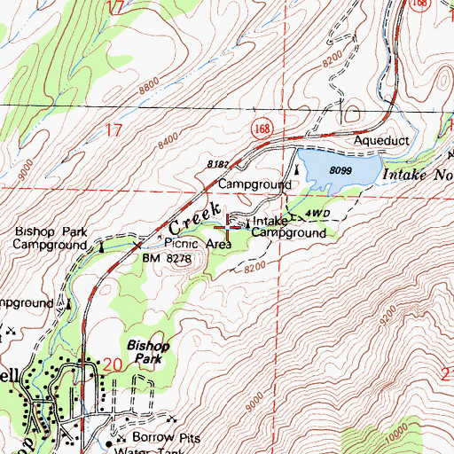 Topographic Map of Intake Campground, CA