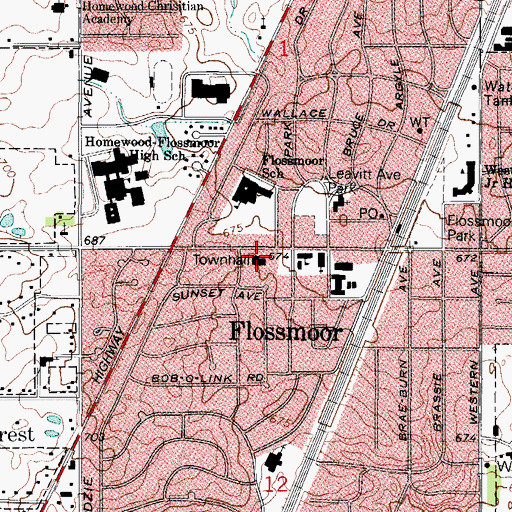 Topographic Map of Flossmoor Police Department, IL
