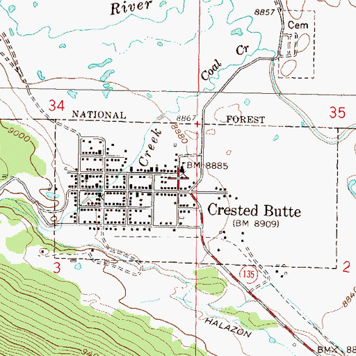 Topographic Map of Crested Butte Marshal's Office, CO