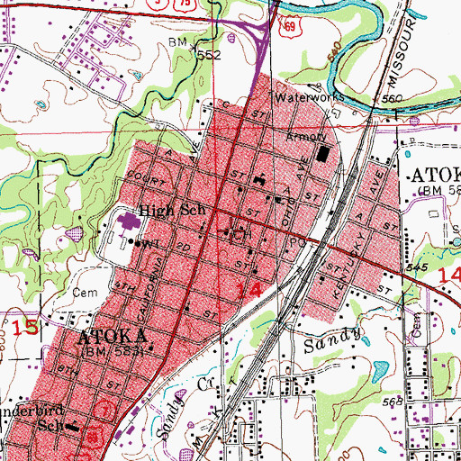 Topographic Map of Atoka County Jail, OK