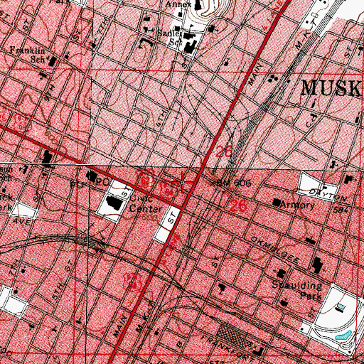 Topographic Map of Muskogee Public Schools Security, OK