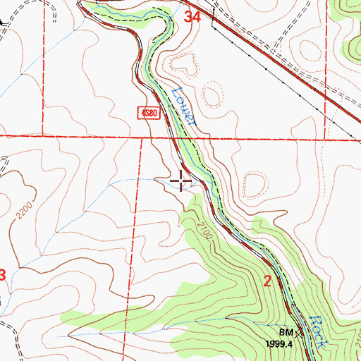 Topographic Map of Lower Rock Creek Campground, CA
