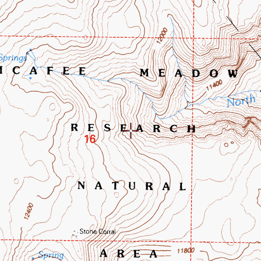 Topographic Map of McAfee Meadow Research Natural Area, CA