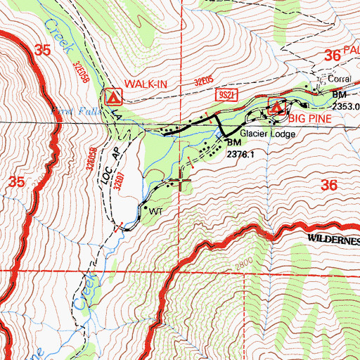 Topographic Map of Big Pine Creek Campground, CA