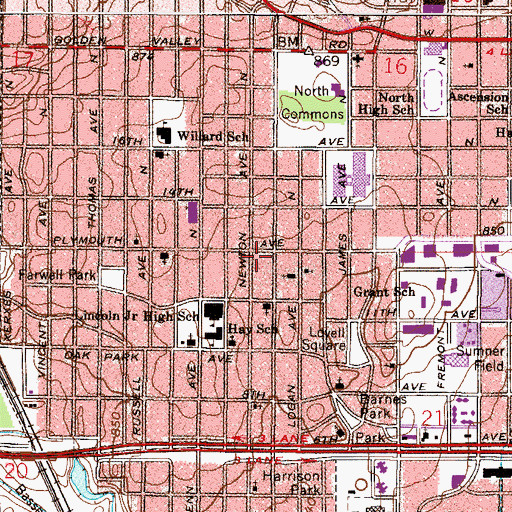 Topographic Map of Minneapolis Police Department 4th Precinct, MN