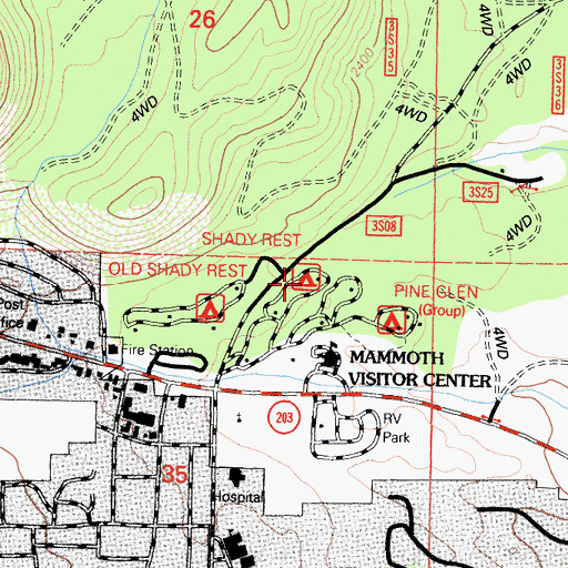 Topographic Map of Shady Rest Campground, CA