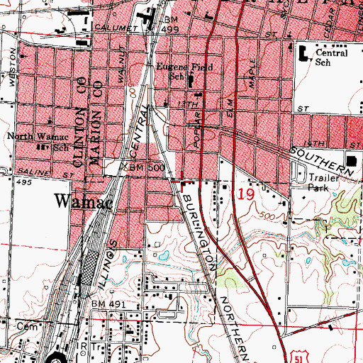 Topographic Map of Wamac Police Department, IL