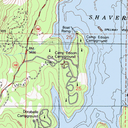 Topographic Map of Camp Edison Campgrounds, CA