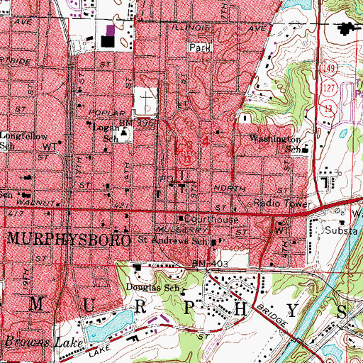 Topographic Map of Murphysboro Police Department, IL