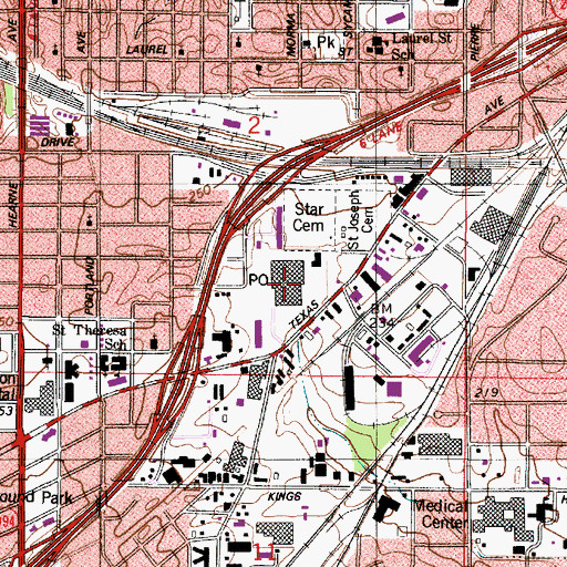 Topographic Map of Shreveport Post Office, LA