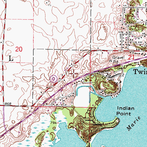 Topographic Map of Twin Lakes Police Department, WI