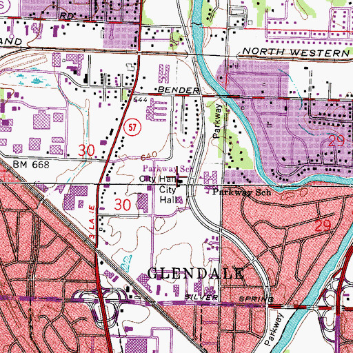 Topographic Map of Glendale Police Department, WI