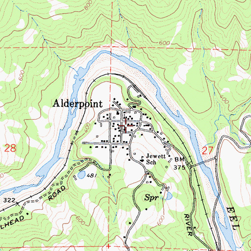Topographic Map of Alderpoint Post Office, CA