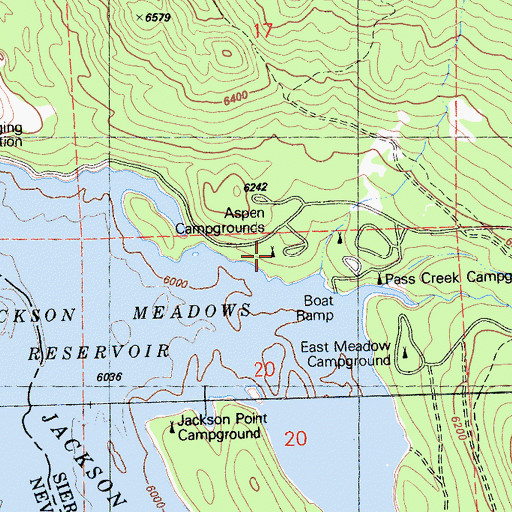 Topographic Map of Aspen Campgrounds, CA