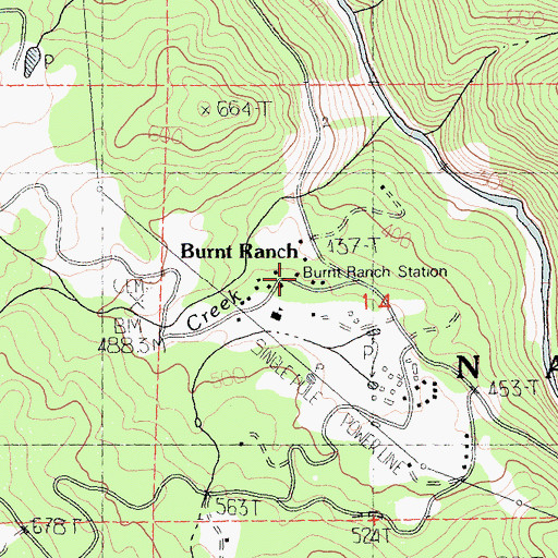 Topographic Map of Burnt Ranch Station, CA