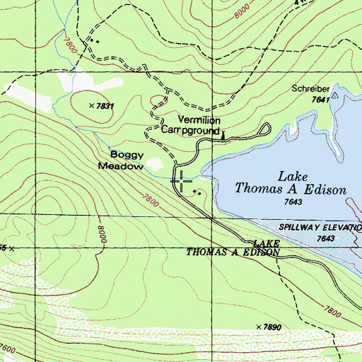 Topographic Map of Vermillion Valley Resort, CA