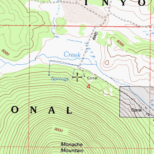 Topographic Map of Monache Cow Camps, CA