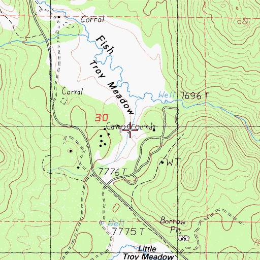 Topographic Map of Troy Meadow Campground, CA