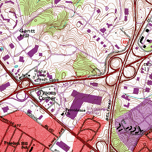 Topographic Map of Tysons Corner Metro Station, VA