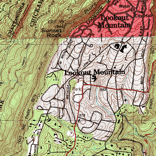 Topographic Map of Lookout Mountain Police Department, TN