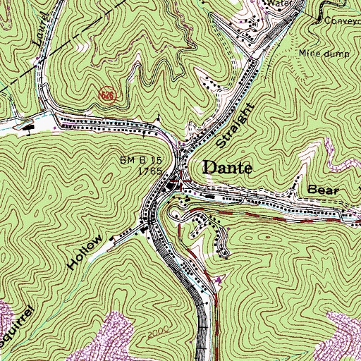 Topographic Map of Dante Post Office, VA