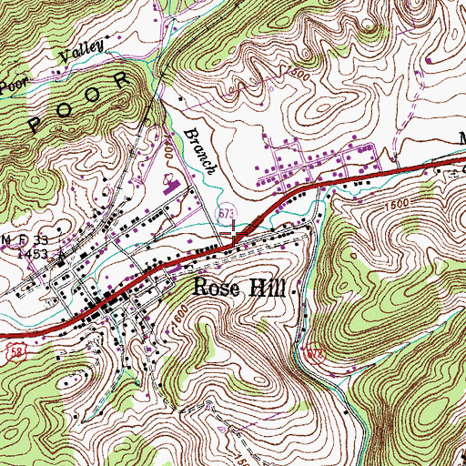 Topographic Map of Rose Hill Post Office, VA