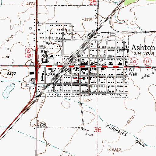 Topographic Map of Ashton Post Office, ID