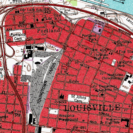 Topographic Map of Louisville Metropolitan Police Department Division 1, KY