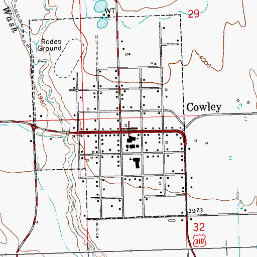 Topographic Map of Cowley Post Office, WY