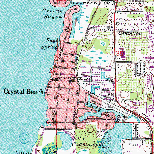 Topographic Map of Crystal Beach Post Office, FL
