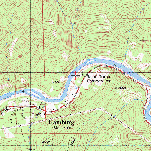 Topographic Map of Sarah Totten Campground, CA