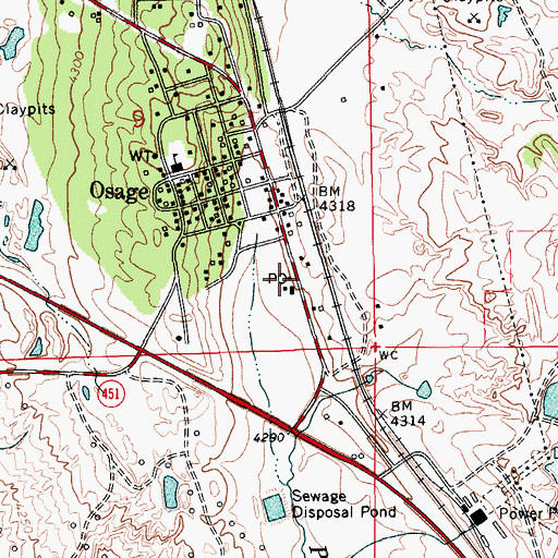 Topographic Map of Osage Post Office, WY