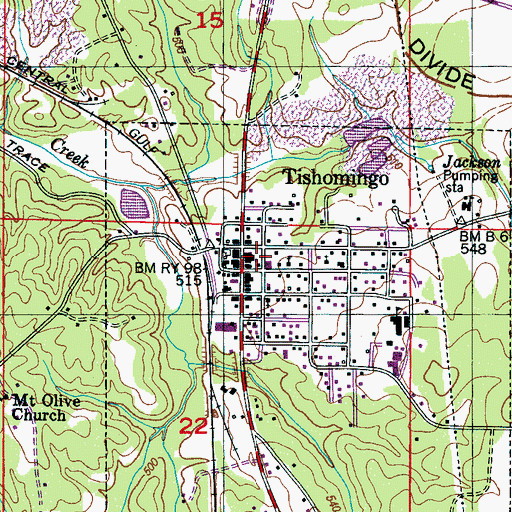 Topographic Map of Tishomingo Post Office, MS