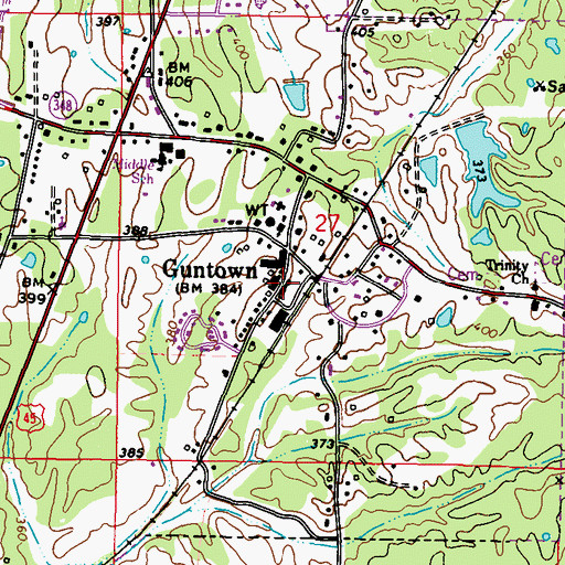 Topographic Map of Guntown Post Office, MS