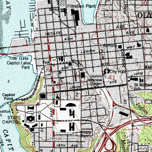 Topographic Map of Olympia Post Office, WA