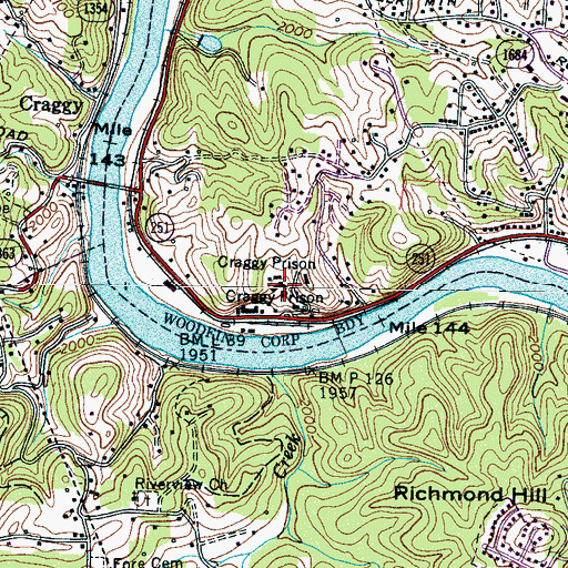 Topographic Map of Craggy Correctional Center, NC