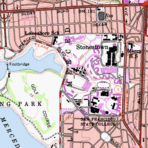 Topographic Map of San Francisco State University Police Department, CA